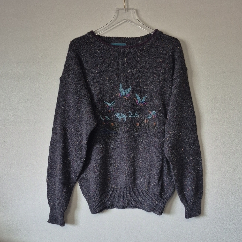 Vintage Cricketeer Flying Ducks Wool Blend Specked Knit Sweater, Size L Gorpcore